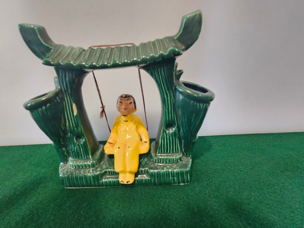 Hollywood Ceramics Oriental Girl on Swing Vintage Vase